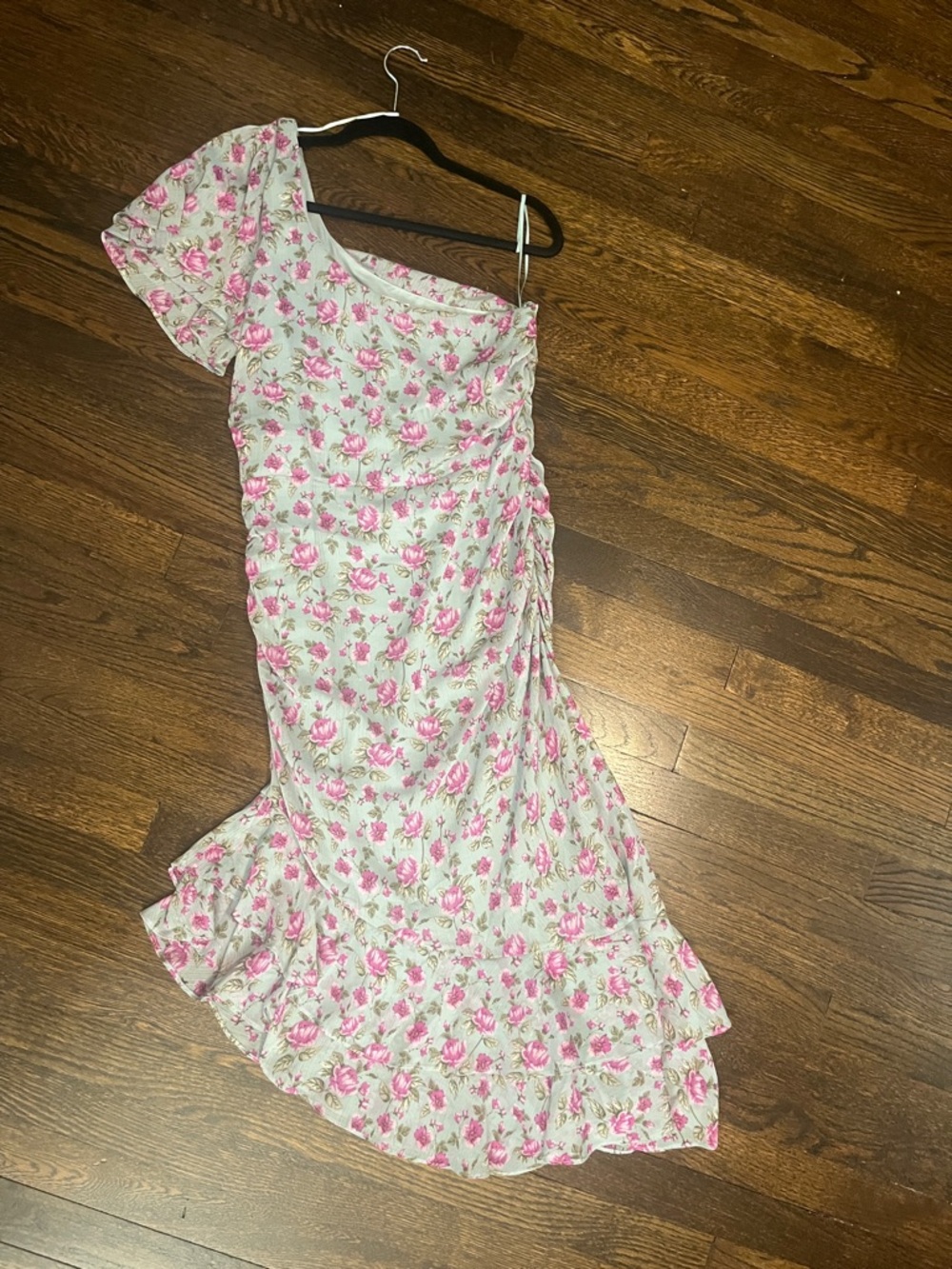 ASTR Floral Pink One-Shoulder Ruffle Dress